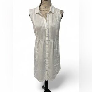 J. Jill Love Linen White Embroidered Sleeveless Button Front Dress Petite M